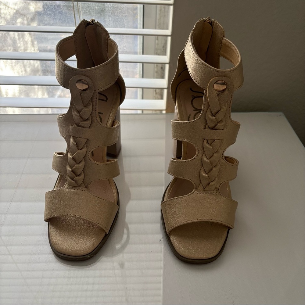 Women's Beige Braided Strap Heels